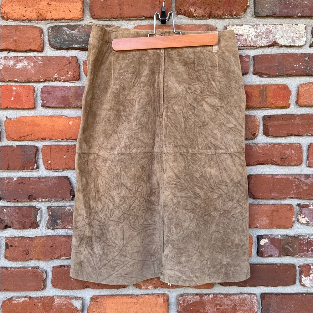 Isaac Mizrahi Suede Vintage Tan Textured Lined Button Zip Up A Line Skirt 10